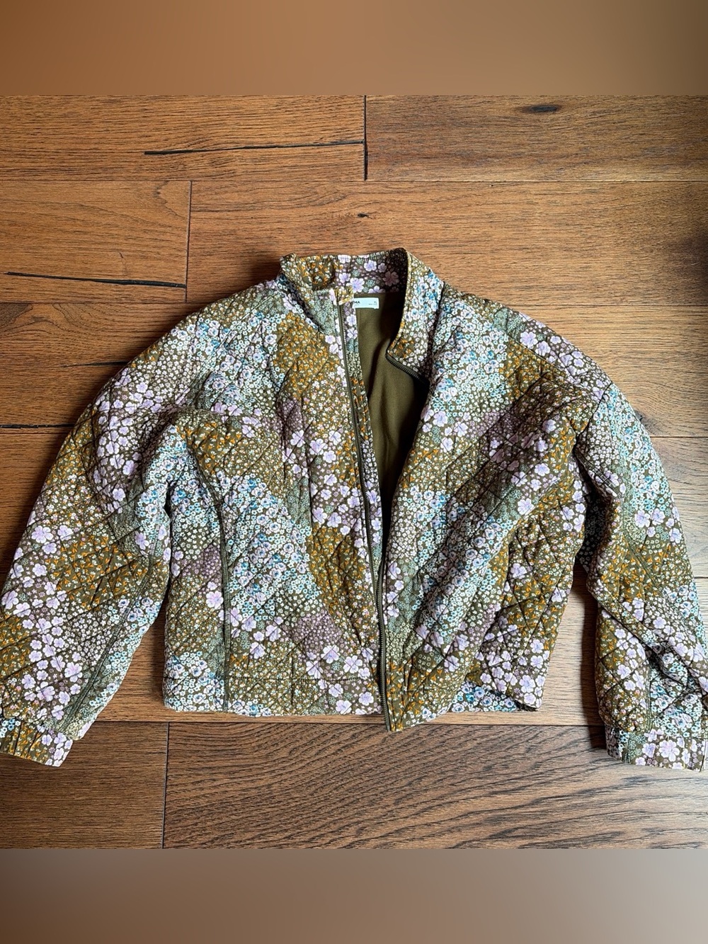Olive green quilted floral bomber jacket XL